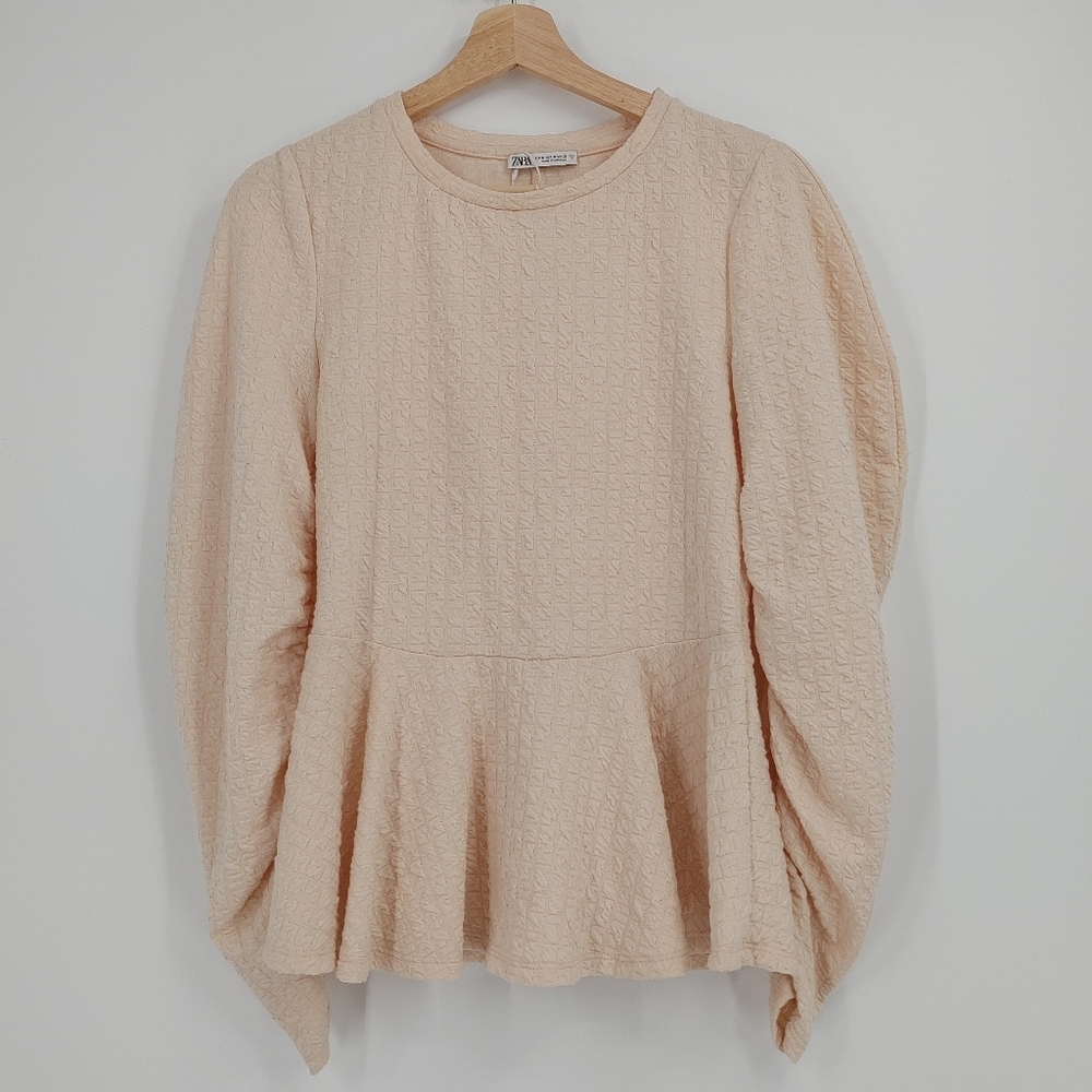 Zara Cream Long Sleeve Textured Top